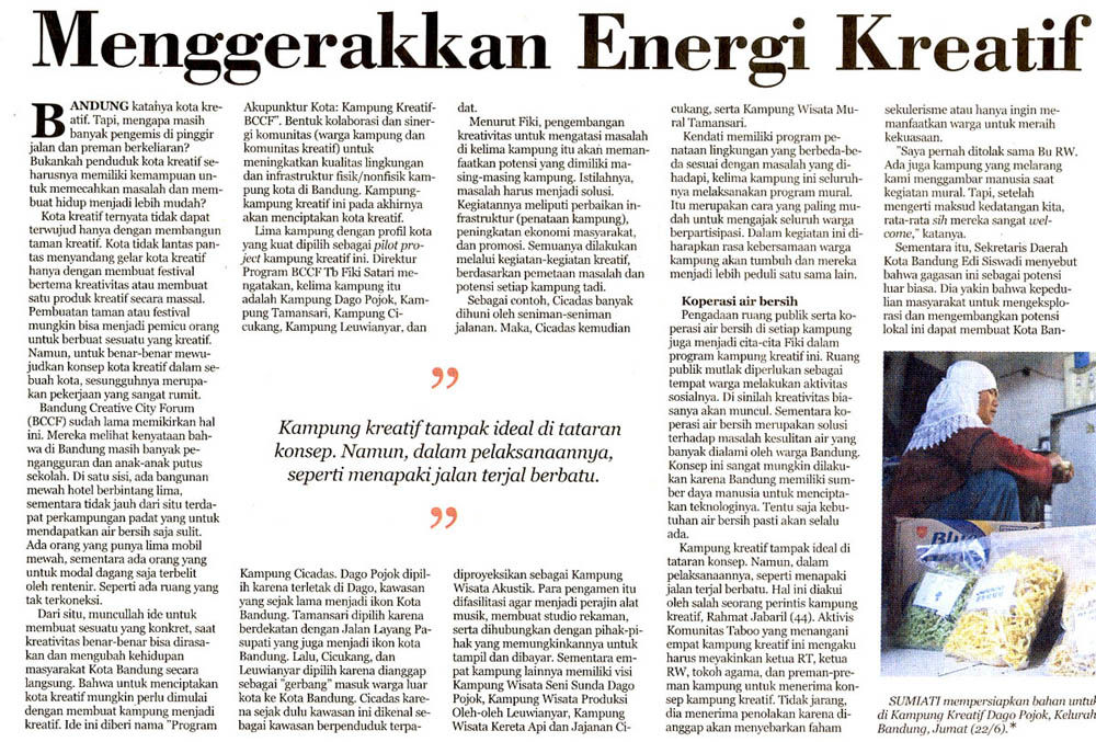 Artikel Berita Program Akupuntur Kota Kampung Kreatif Bccf Di Koran Pikiran Rakyat Senin 25 Juni 2012 Bandungcreativecityforum